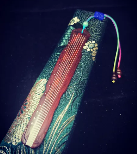 印度小叶紫檀书签，伏羲氏古琴书签，手工镶嵌...