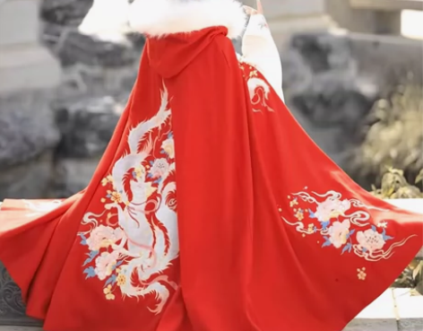 裳云兮原创汉服女毛呢斗篷加绒加厚长款重工刺...