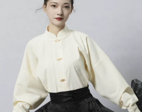 如梦锦原创汉服飞机袖系带立领衬衣日常汉元素...