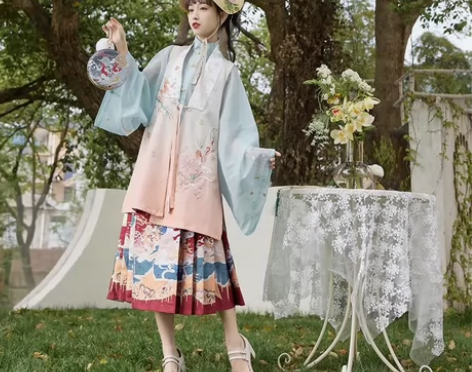 七月夕 橙花仙鹿 明制绣花比甲对襟衫仿妆花...