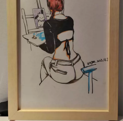 人物彩色速写插画～ 材质：A4卡纸，小楷勾...