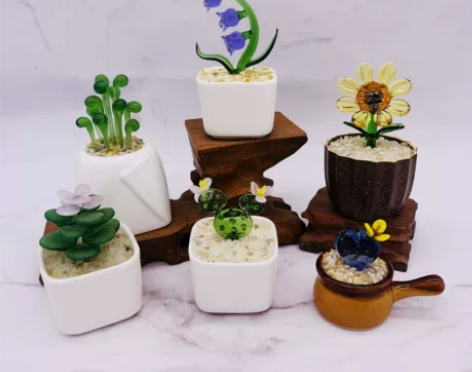 博山琉璃 仿真多肉植物 微景观 彩琉璃摆件...