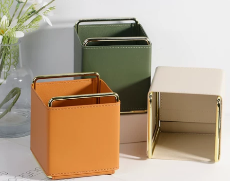 北欧皮质简约笔筒办公室创意遥控器女梳妆台网...