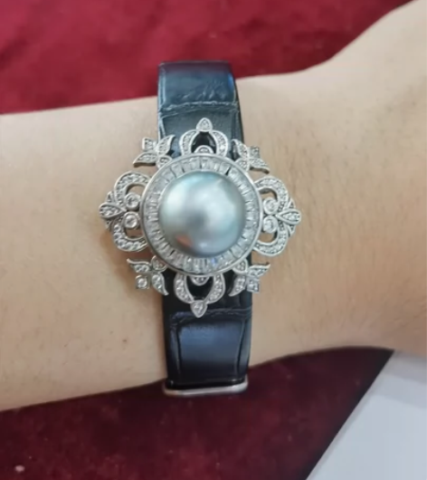 铂金灰choker项坠手表装饰表带珍珠 珍...