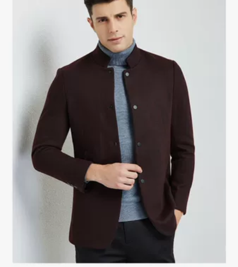 【九成新】才子西服男士羊毛立领中山装小西装...