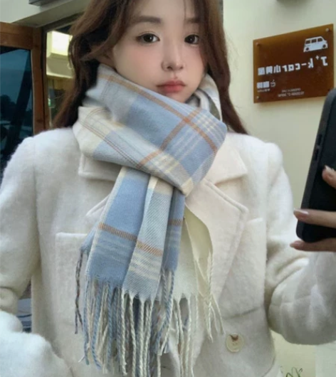 新款高颜值日系格子围巾女冬季韩版百搭保暖i...