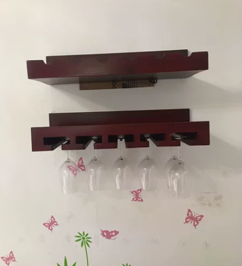 复古实木红酒架挂墙，轻奢倒挂酒杯架置物架家...