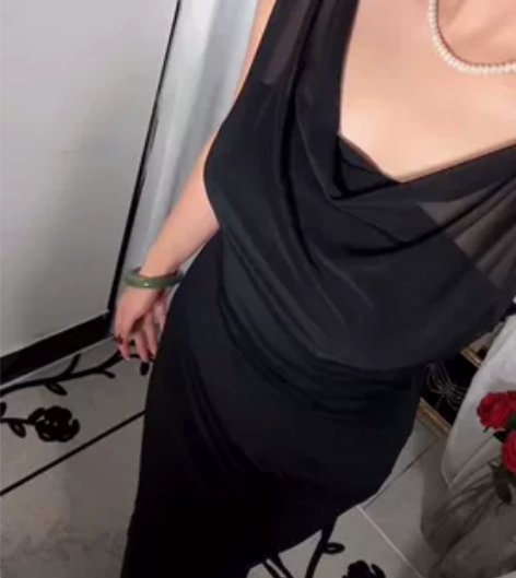 (有实拍)美人鱼荡领款长裙-玫瑰元素 M码...