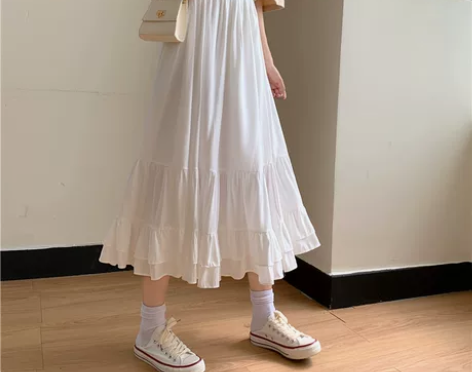 白色高腰半身裙女秋季2022新款中长款遮胯...