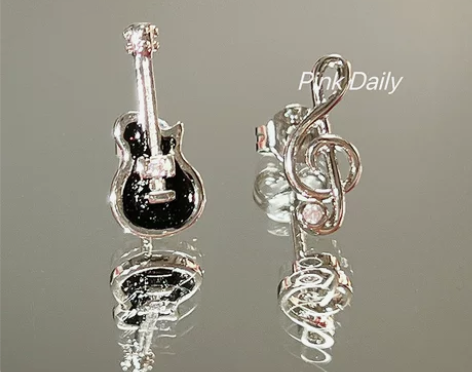 吉他音符耳钉S925银针不对称可爱小提琴耳...