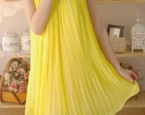 钉珠 风琴褶荷叶边， 宽松雪纺背心吊带连衣...