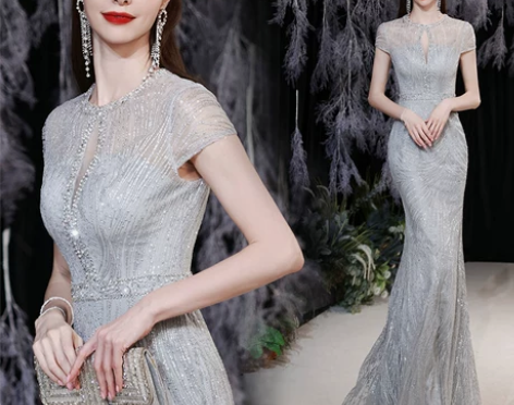 银灰色鱼尾宴会钢琴表演走秀主持人演出大合唱...