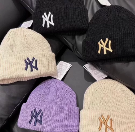 MLB帽子冬季刺绣大标毛线帽ny洋基队针织...