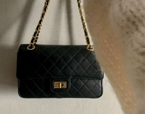 【莉贝琳】黑金菱格链条包 百搭小香风羊皮革...