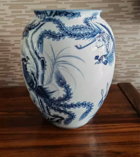 青花赏瓶凤求凰，高33肚径27瓶口18，也...