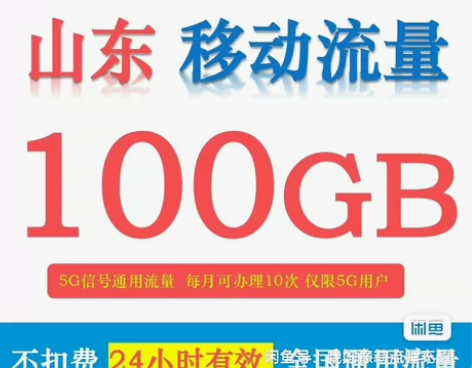 话费充值 山东移动流量100GB(24小时...
