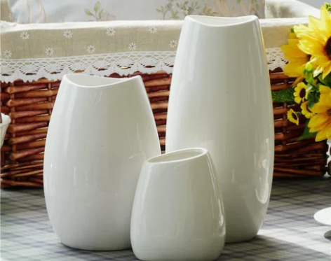 现代简约景德镇白色陶瓷花瓶餐桌客厅插花水养...