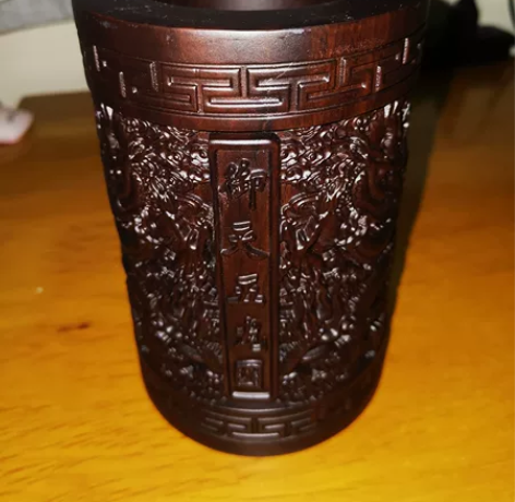 笔筒,黑檀,全美品,材料好,用料足,雕刻栩...