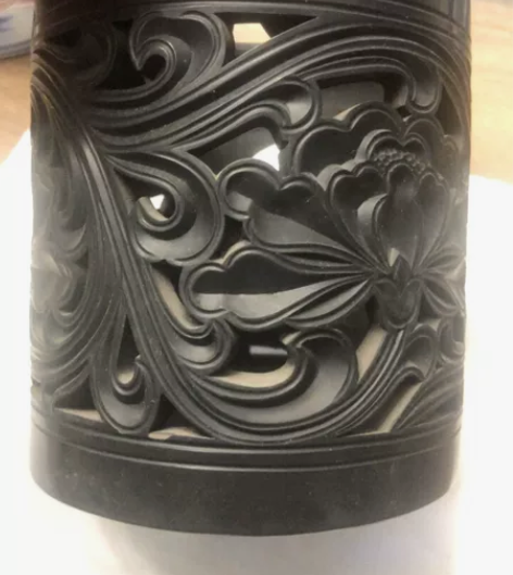 包老笔筒 镂空笔筒 黑陶 有底款 1998...