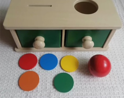 幼儿童蒙氏教具投球盒投币盒二合一双抽屉新款...