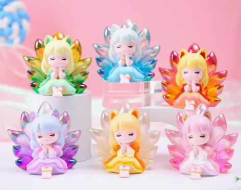 青丘九尾狐狸小灯盲盒国潮古风桌面摆件公仔手...