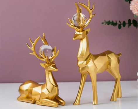 几何麋鹿摆件一对  现代简约工艺品 客厅酒...