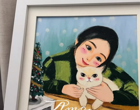 Amo油画棒手绘定制 | 带框包邮 | 人...