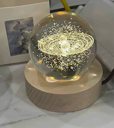 【全新包邮】发光太阳系水晶球桌面小夜灯摆件...