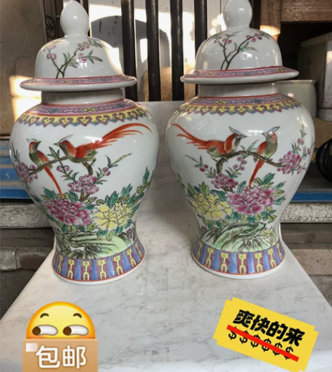 80年代景德镇艺术瓷厂手绘一对将军罐、全品...