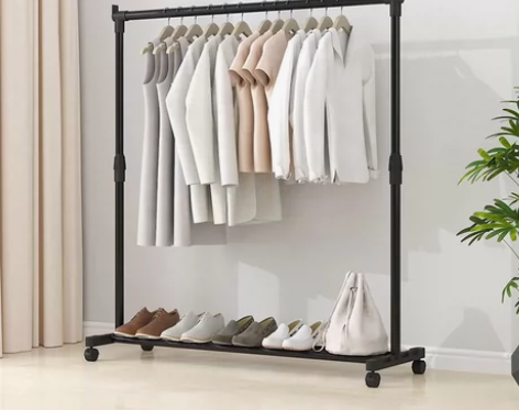 简易晾衣架落地折叠卧室单杆室内晾衣杆挂衣架...