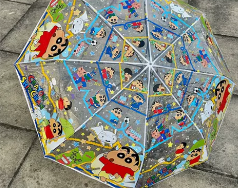 蜡笔小新雨伞透明自动伞长柄伞便携折叠加固加...