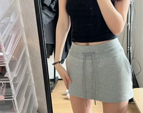 2023夏装新款抽绳卫衣棉A字半身裙女休闲...