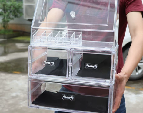 防尘化妆品收纳盒透明翻盖大号梳妆台护肤品桌...