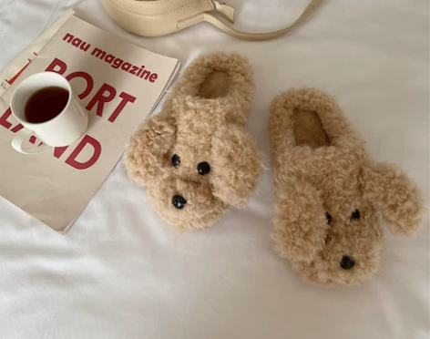 细细条 可爱卡通毛毛拖鞋女冬季保暖居家室内...