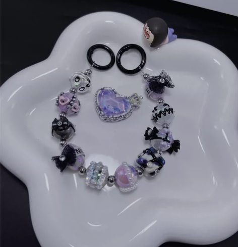 高货手绘甜酷风手机链 紫黑色系钥匙扣包挂件...