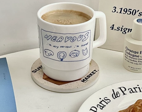 吃一只蛋挞 包邮独家简约手绘图案咖啡杯 环...