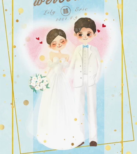 婚礼请柬 手绘请柬 婚礼插画请柬设计 邀请...