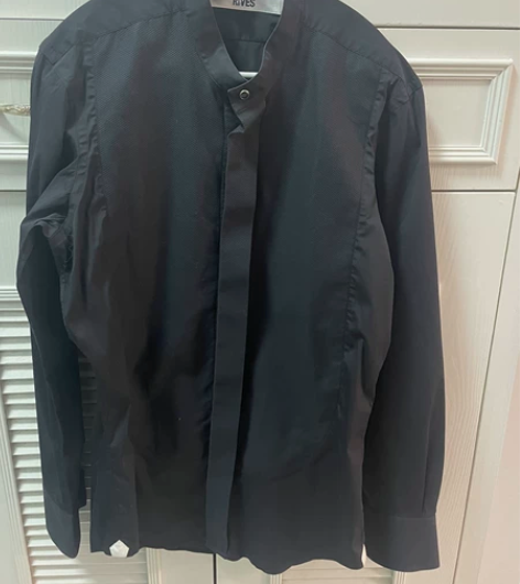 法国定制品牌RIVES黑色立领衬衣  略带...