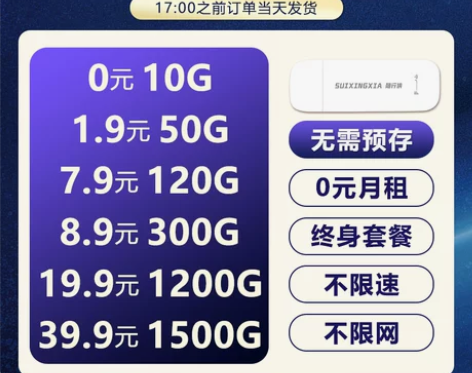 纯流量上网卡无线限移动联通电信流量包年卡流...