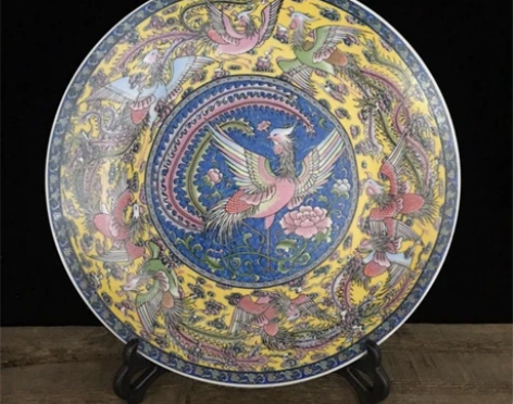 景德镇陶瓷凤凰图腾装饰盘摆件收藏坐盘  实...