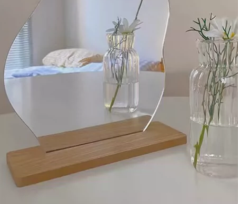 韩国ins简约自制小众不规则镜子桌面木质化...