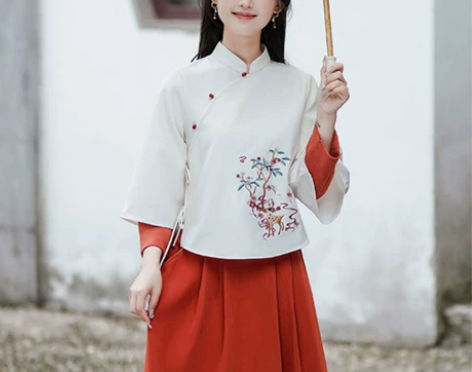 新中式国风改良旗袍两件套民国复古少女新款茶...