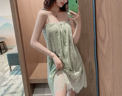 吊带睡裙女夏季睡衣冰丝性感网纱2022年新...