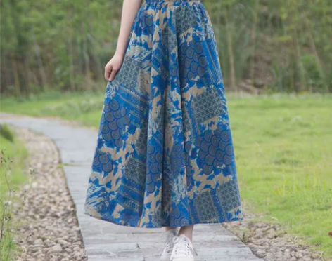 2021春秋新款女装民族风棉麻半身裙松紧腰...