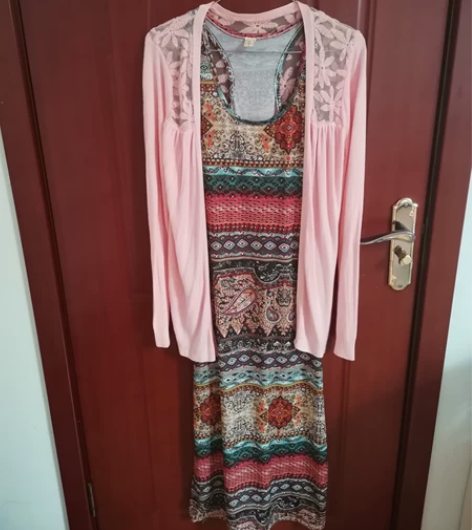 民族风连衣裙民族风披肩吊带连衣裙两件套，防...