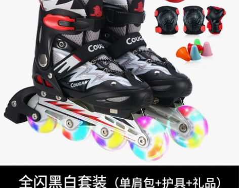 美洲狮轮滑鞋儿童女童溜冰鞋男孩初学者旱冰鞋...