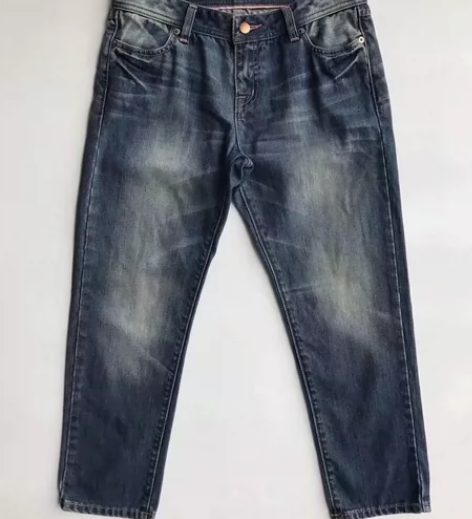 厚实无弹力脚口加厚保暖七分阔腿/高腰牛仔裤...