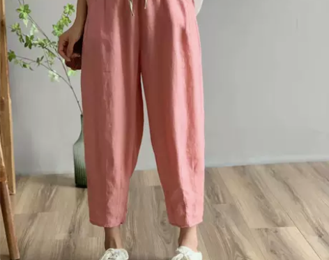 山山高腰显瘦亚麻休闲裤女2023夏季薄款直...