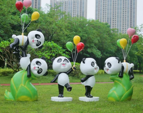 玻璃钢卡通熊猫雕塑户外园林景观小品花园草坪...