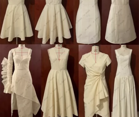 白坯布立裁连衣裙立体裁剪白坯布礼服裙服装创...